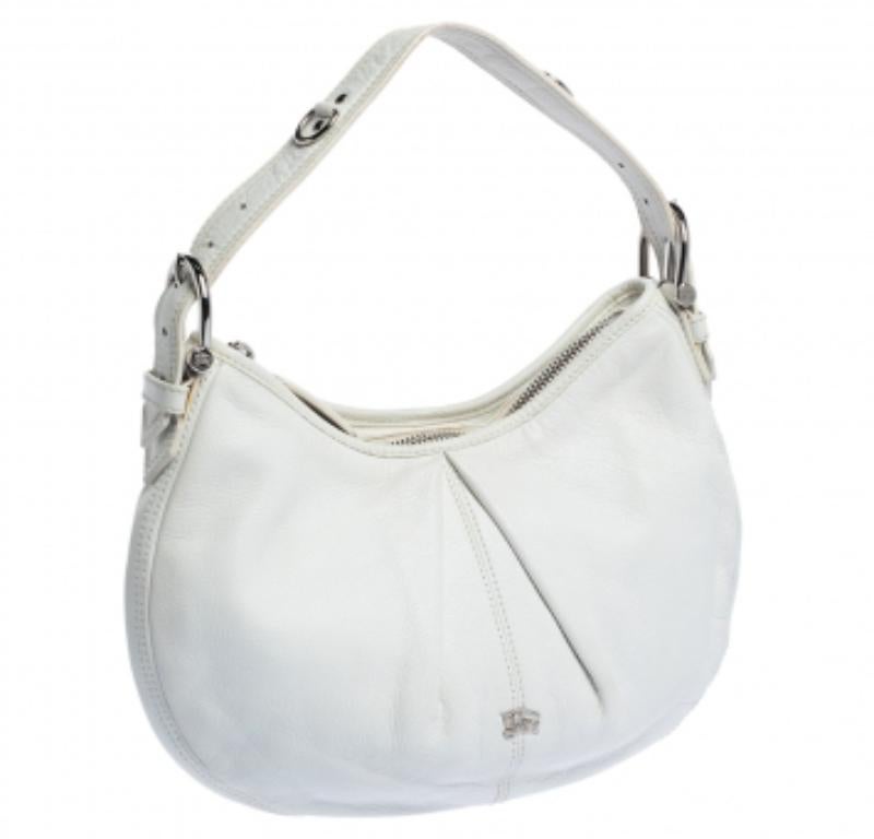 Gray Burberry White Leather Small Malika Hobo For Sale