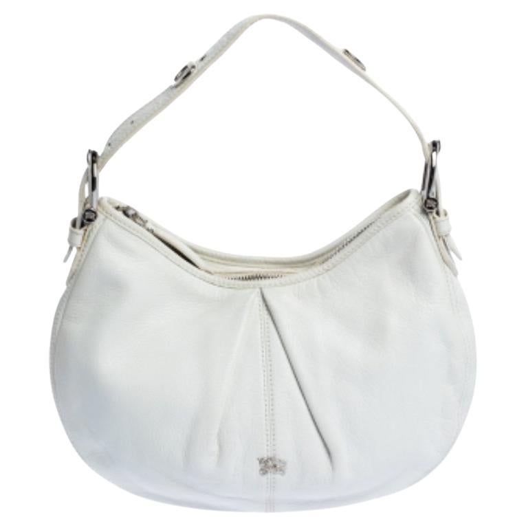 Burberry White Leather Small Malika Hobo For Sale