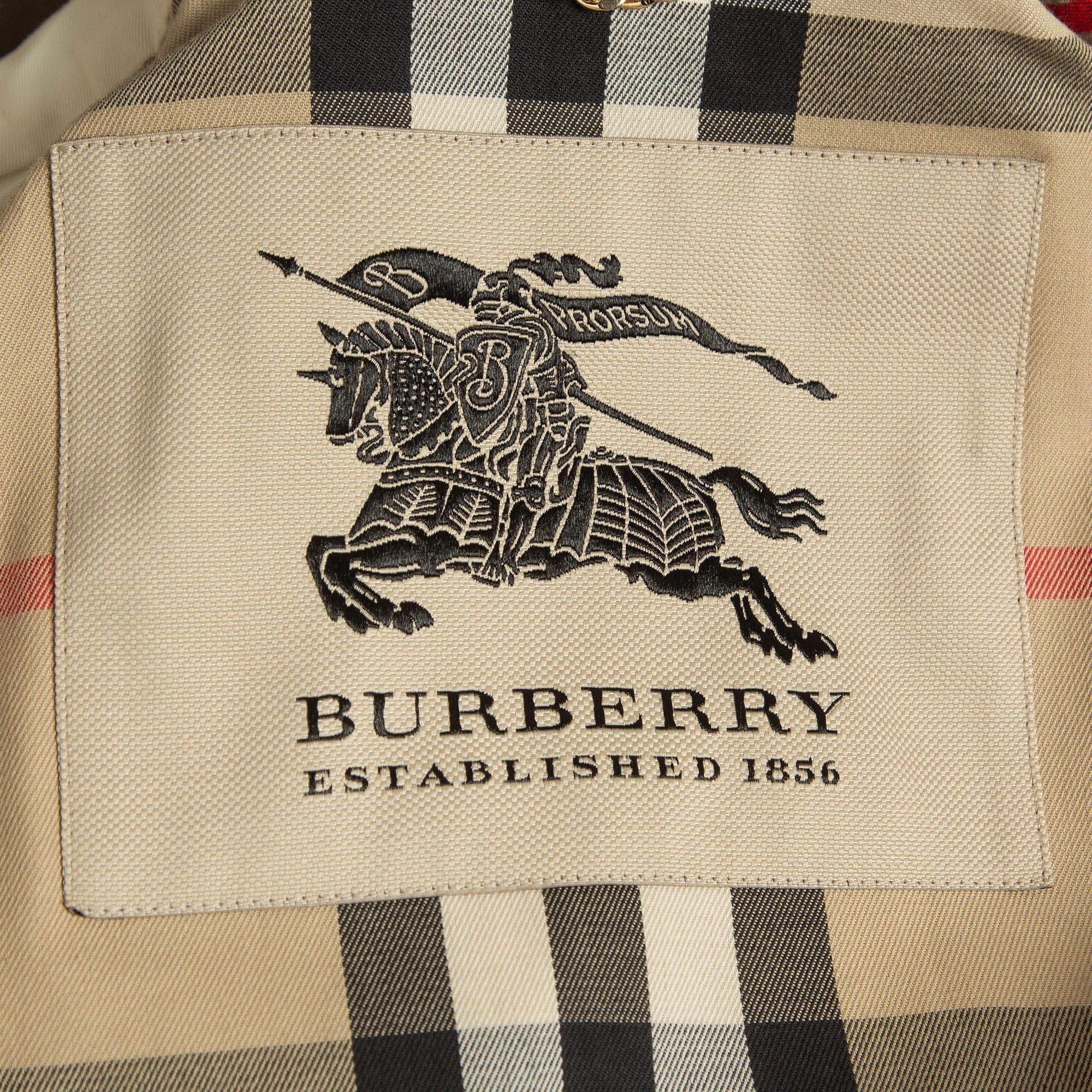 Burberry Trench-coat court ceinturé en gabardine bordée de cuir blanc XS Pour femmes en vente