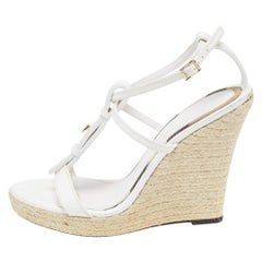 Burberry White Leather Wedge  Ankle Strap Sandals Size 39.5