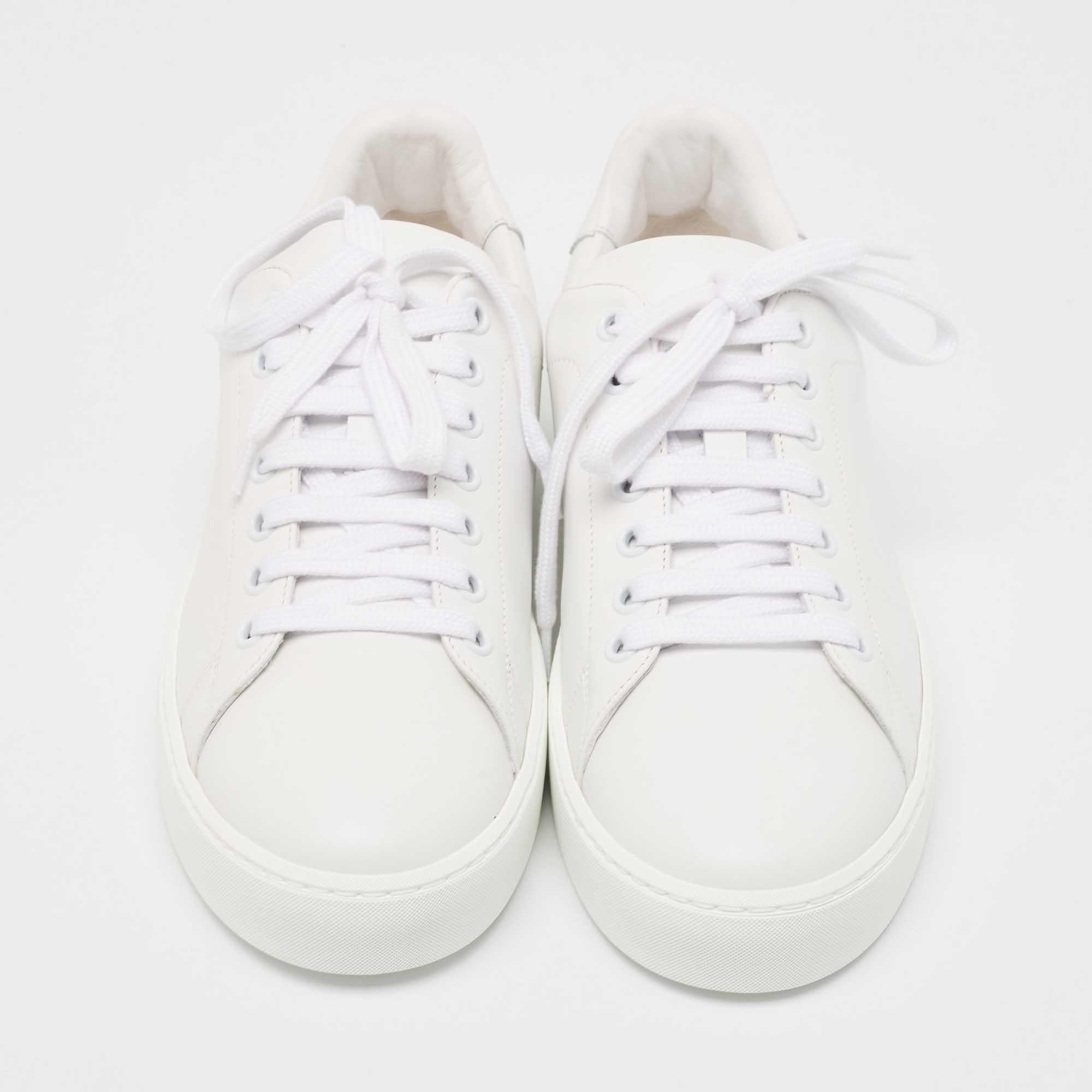 Gray Burberry White Leather Westford Low Top Sneakers Size 39.5