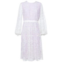 Burberry White & Lilac Embroidered Lace Balloon Sleeve Detail Midi Dress M