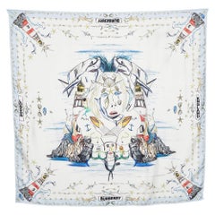 Burberry White Marine Sketch Print Silk Scarf