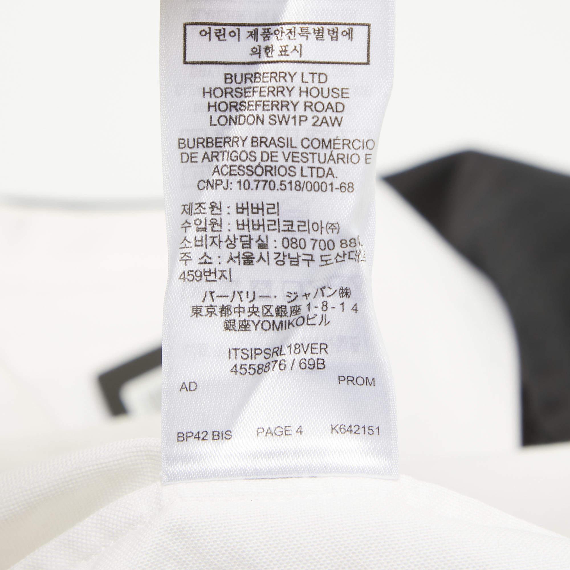 Burberry White Monkey Print Cotton and Jersey Iconic Striped Shirt L For Sale 2