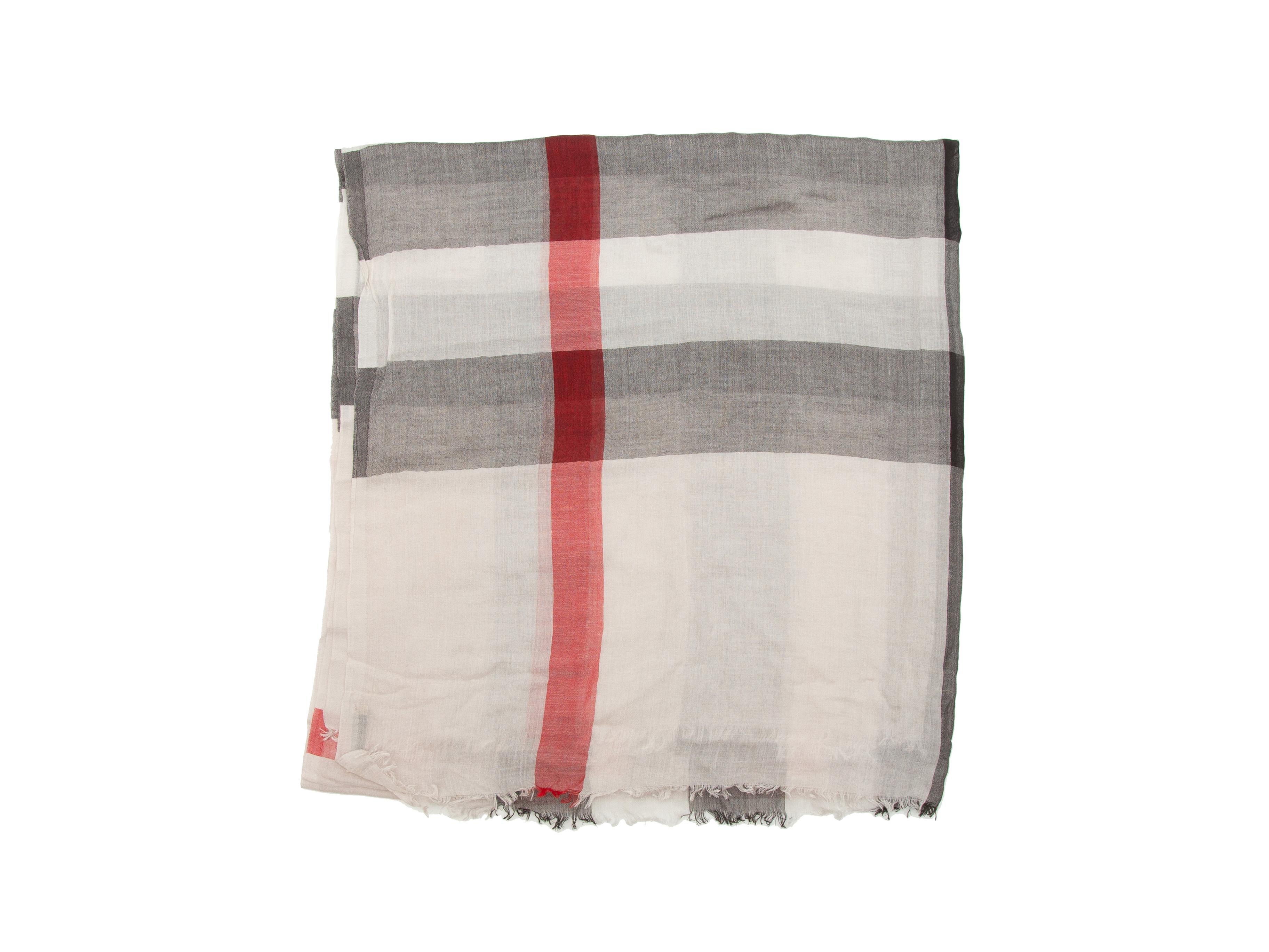Burberry White & Multicolor Nova Check Wool Scarf In Good Condition In New York, NY