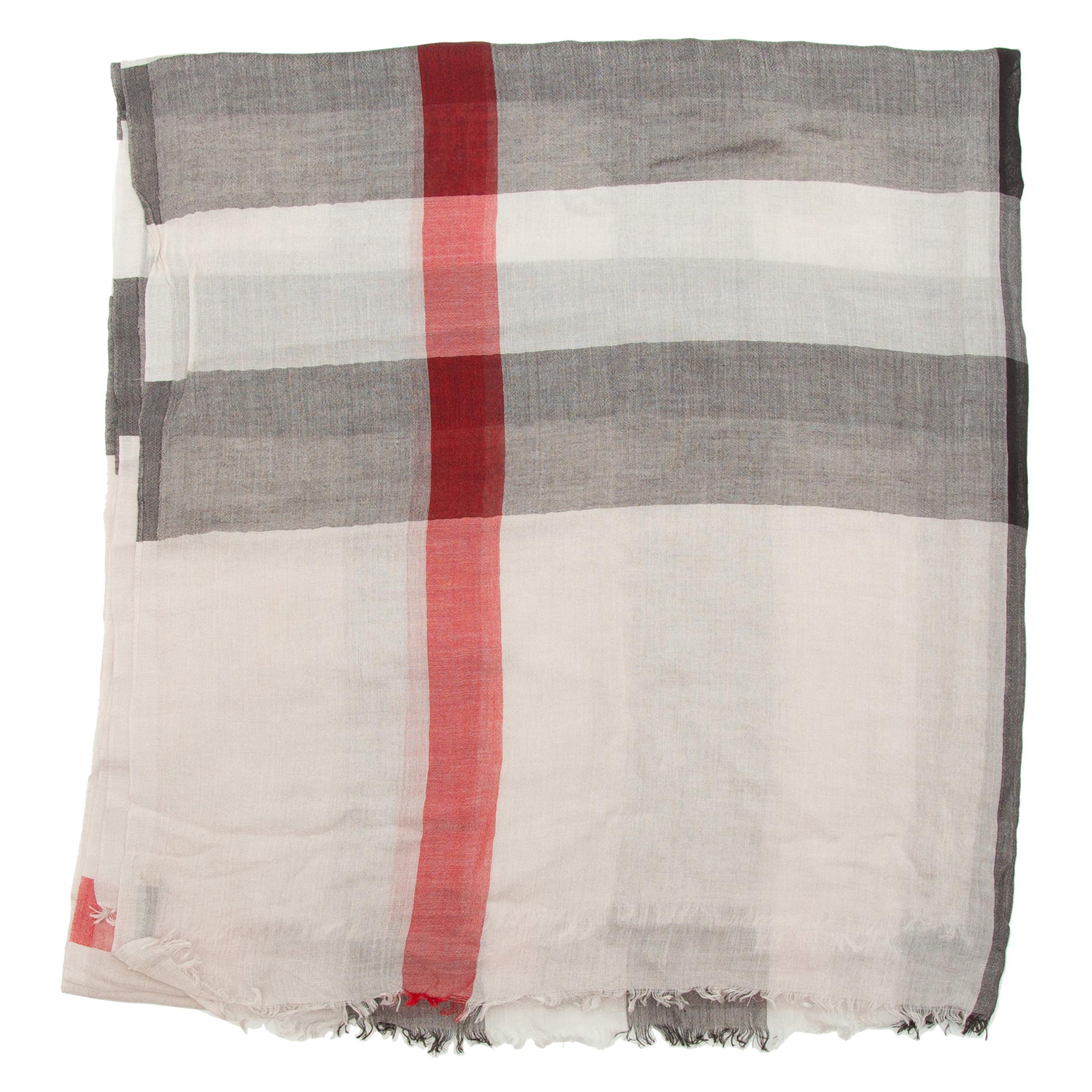 Burberry White & Multicolor Nova Check Wool Scarf