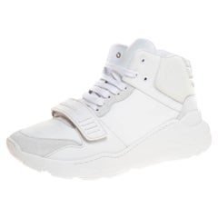 Burberry White Nylon, Suede and Leather Regis L High Top Sneakers Size 41
