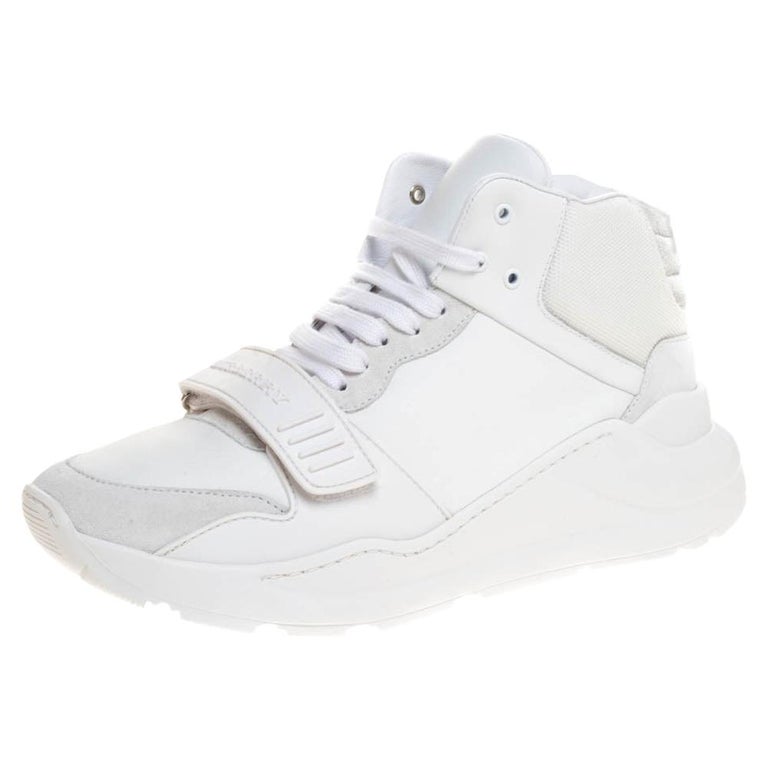 Burberry White Nylon, Suede and Leather Regis L High Top Sneakers Size 41  at 1stDibs
