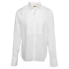 Chemise à manches complètes en coton Pintuck blanc à boutons sur le devant Burberry XL