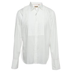 Burberry White Pintuck Cotton Button Front Full Sleeve Shirt XL