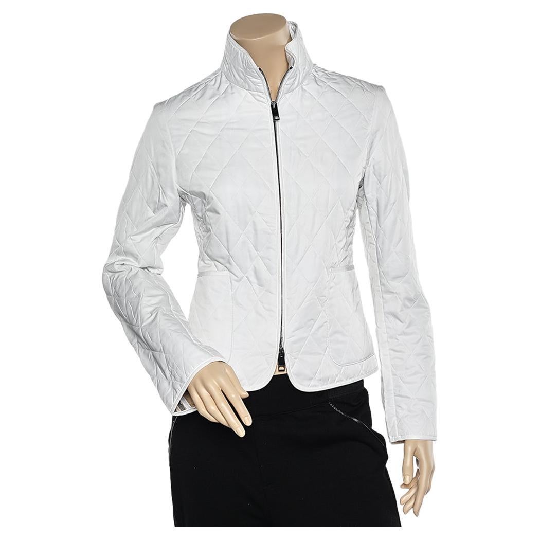 Burberry White Quilted Synthetic Zip Front Jacket S
