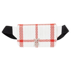 Burberry White/Red Woven Leather TB Lola Belt Bag