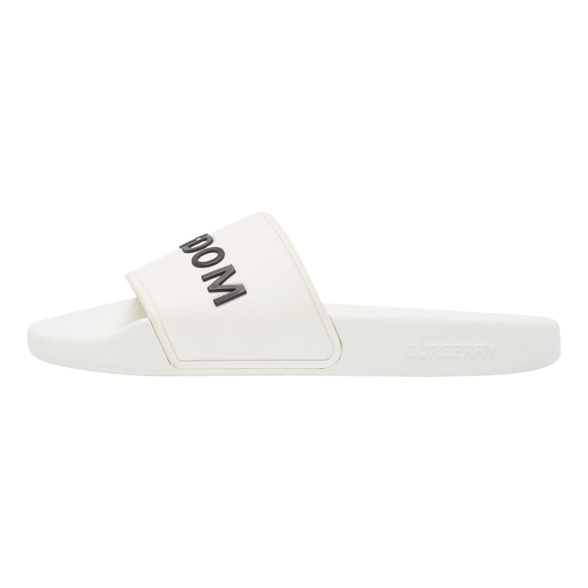 Burberry White Rubber Kingdom Motif Pool Slides Size 38