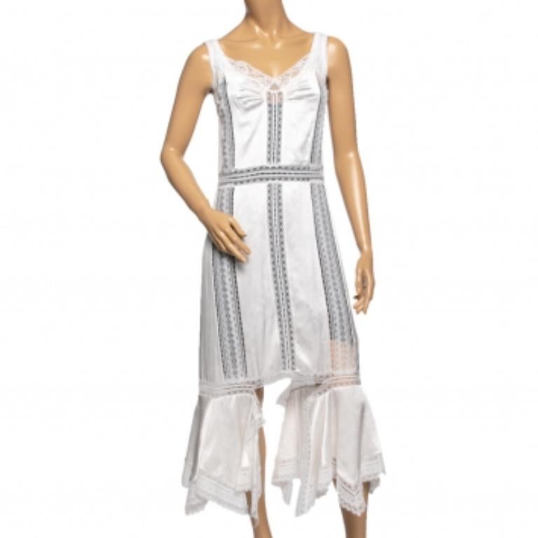 Gray Burberry White Satin & Lace Paneled Slip Dress XS For Sale