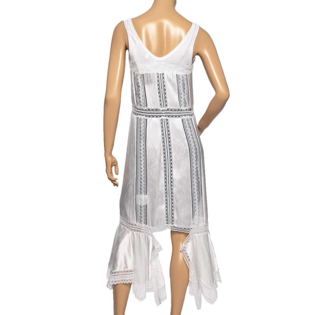 Women's Burberry White Satin & Lace Paneled Slip Dress XS For Sale