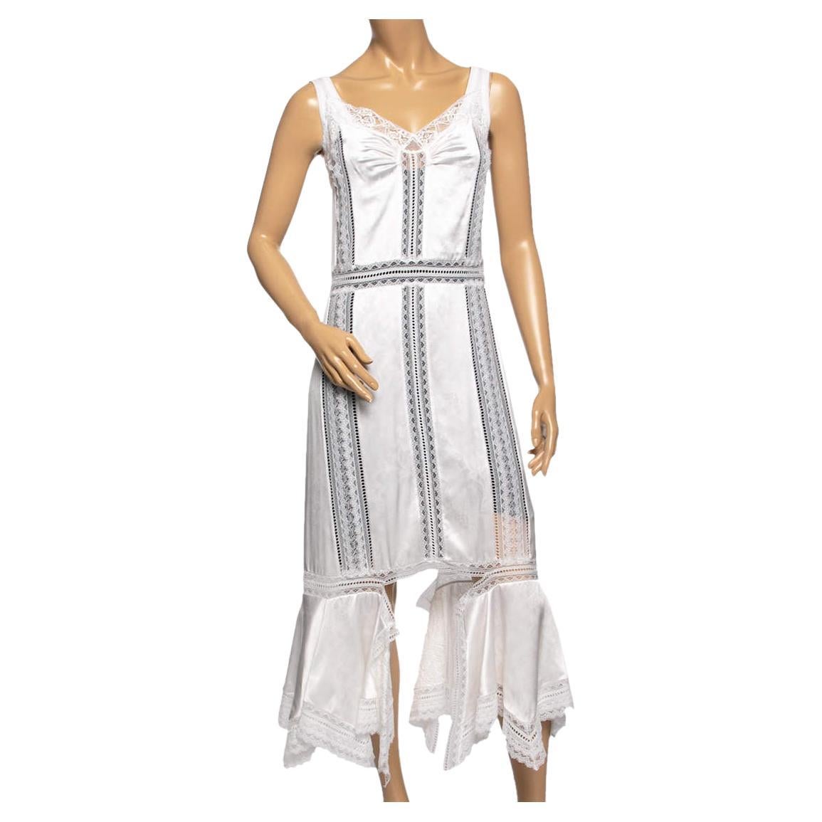 Burberry White Satin & Lace Paneled Slip Dress XS