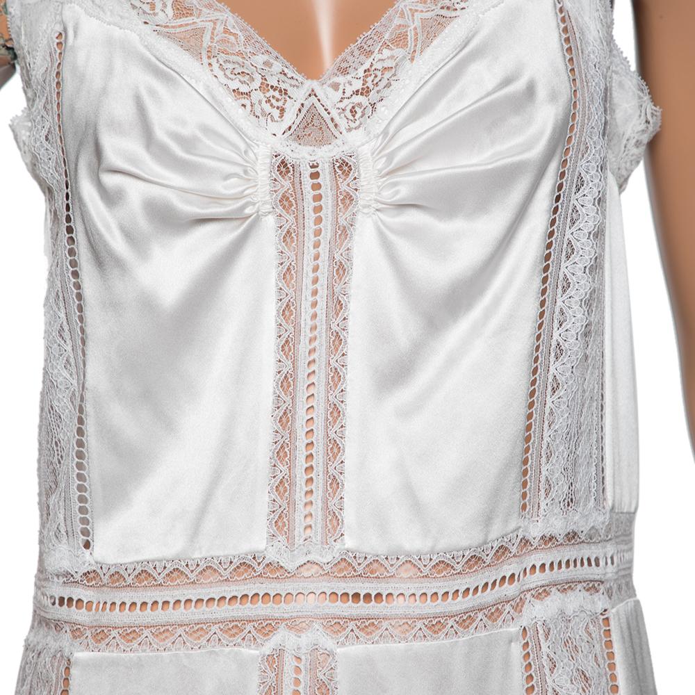 Burberry Weißes ärmelloses Slip-Kleid aus Satin, Seide und Chantilly-Spitze S Damen im Angebot