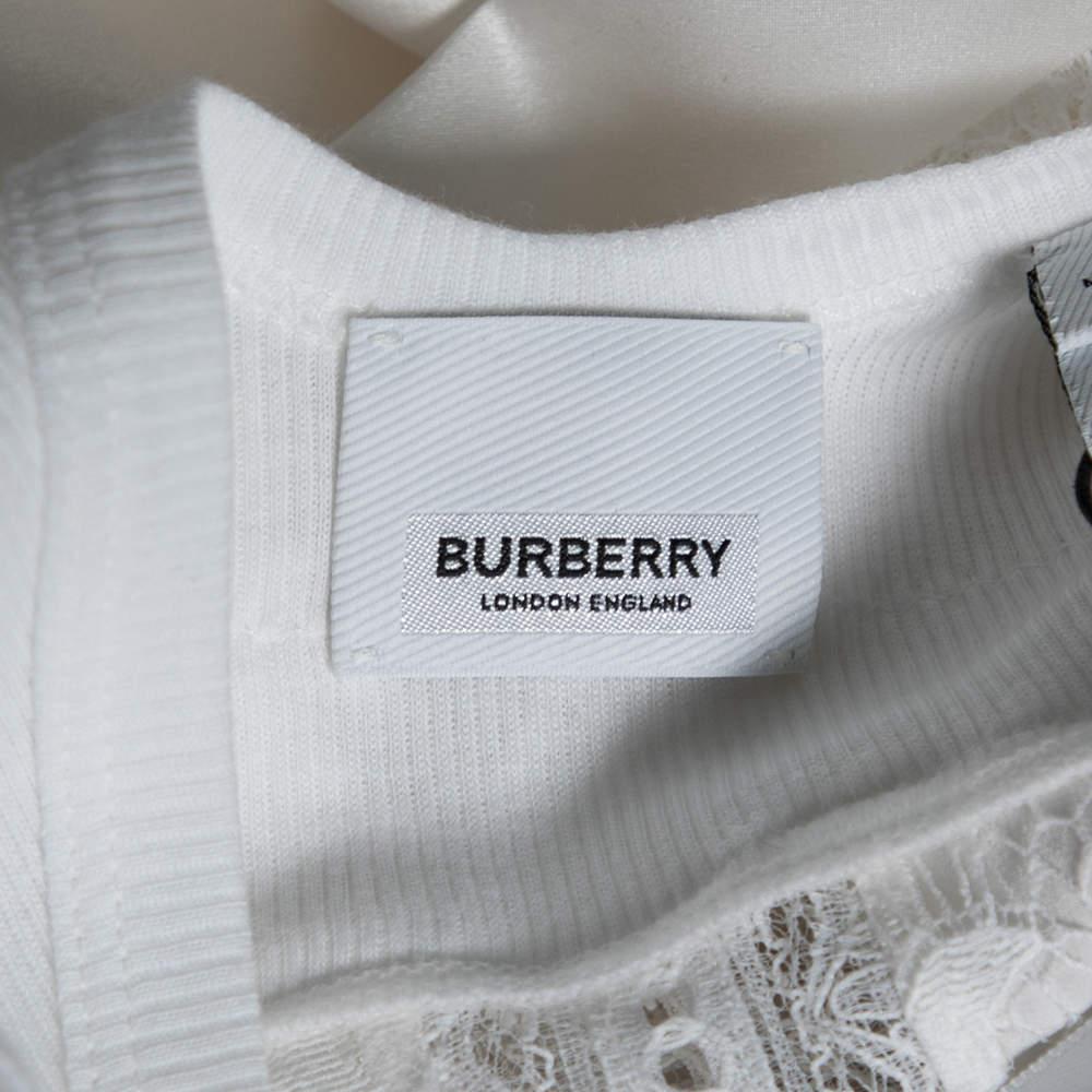Burberry Weißes ärmelloses Slip-Kleid aus Satin, Seide und Chantilly-Spitze S Damen im Angebot