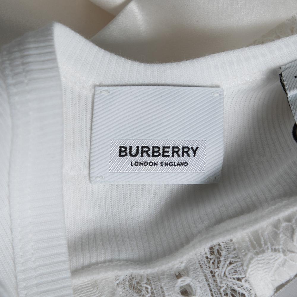 Burberry Weißes ärmelloses Slip-Kleid aus Satin, Seide und Chantilly-Spitze S im Angebot 1