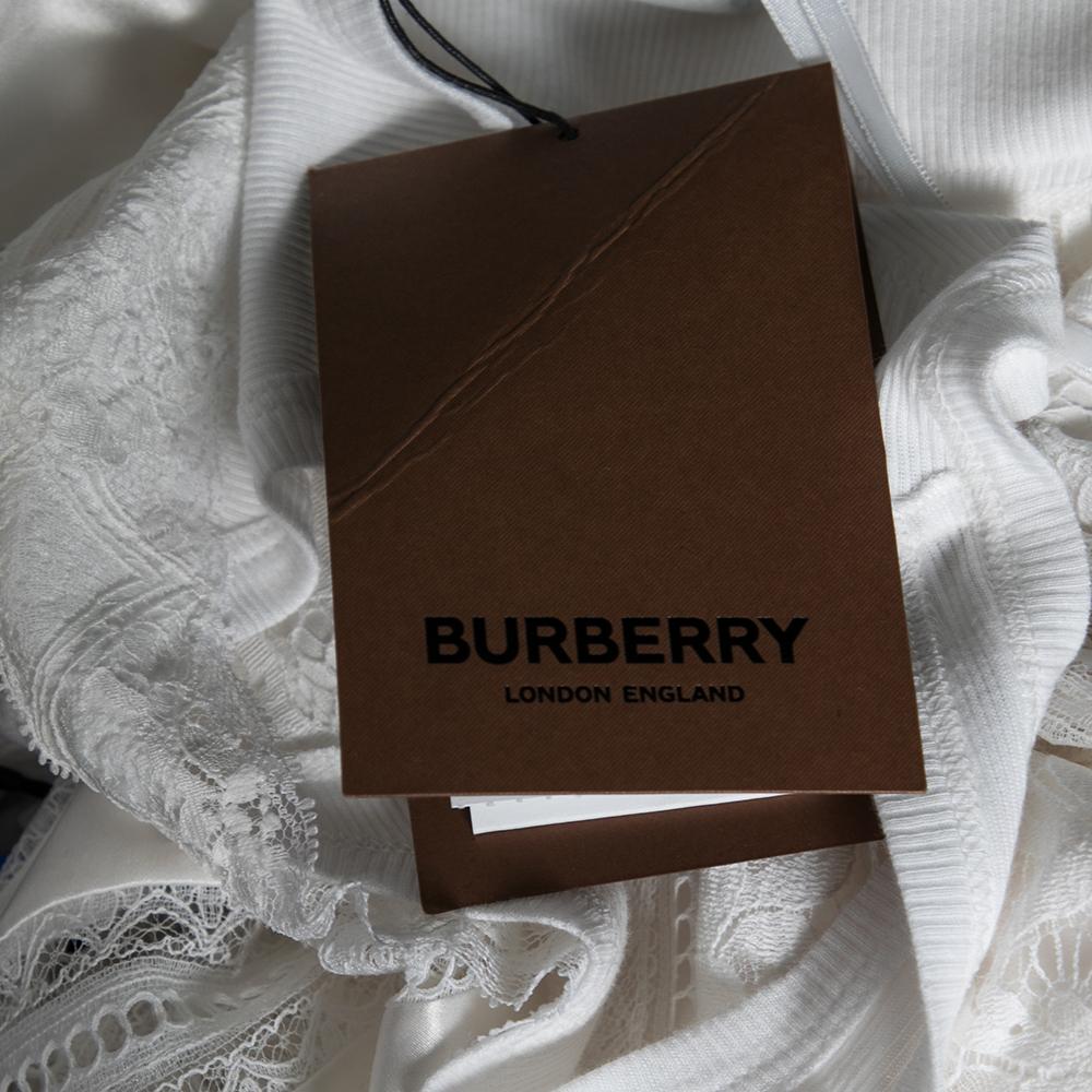 Burberry Weißes ärmelloses Slip-Kleid aus Satin, Seide und Chantilly-Spitze S im Angebot 2
