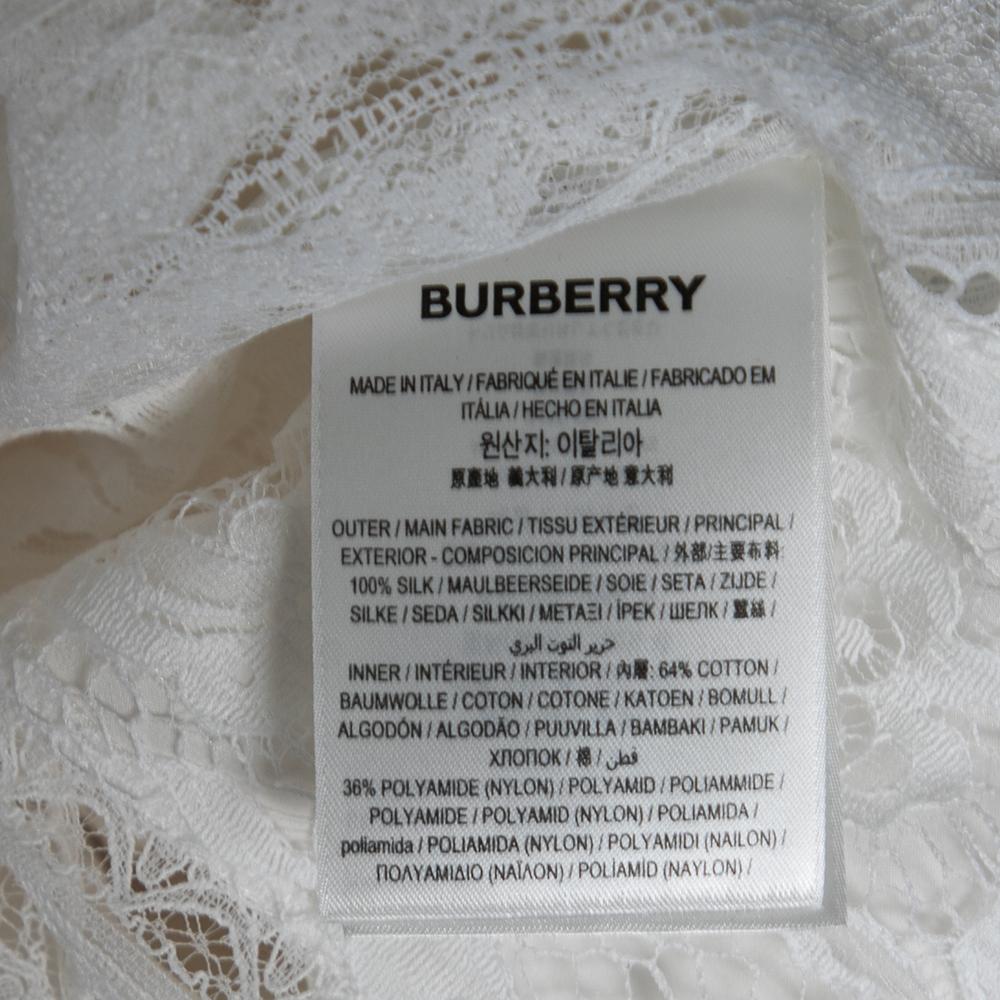 Women's Burberry White Satin Silk & Chantilly Lace Sleeveless Slip Dress S For Sale