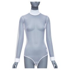 BURBERRY white sheer hi neck ribbed cuff long sleeve bodysuit M