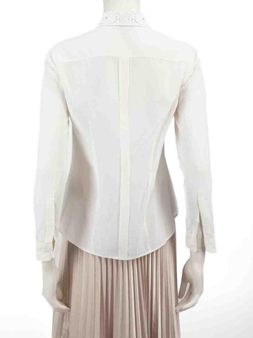 Burberry White Silk Lace Collar Sheer Blouse Size XS In Excellent Condition For Sale In London, GB