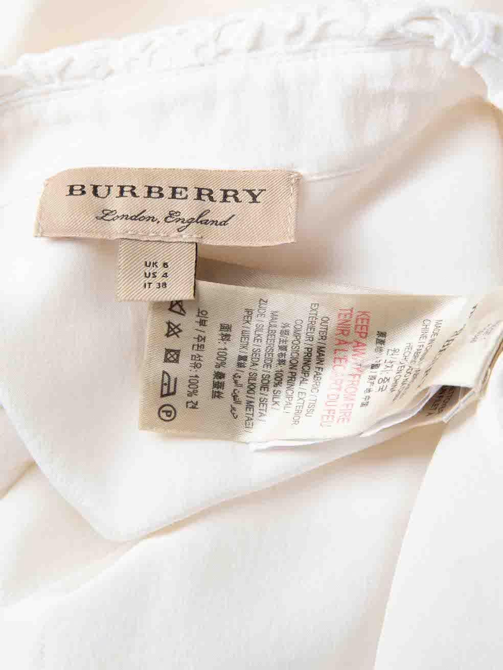 Burberry Weiße durchsichtige Bluse mit Spitzenkragen aus Seide Größe XS Damen im Angebot