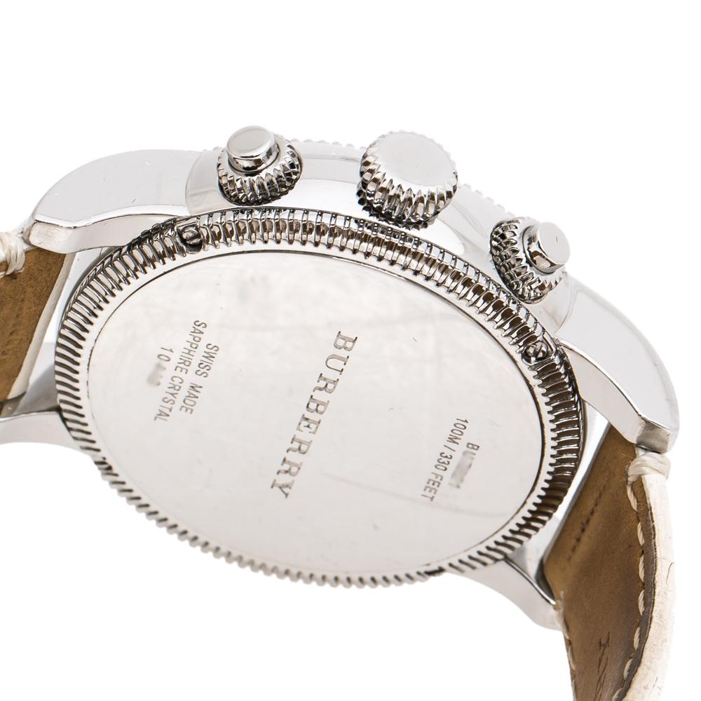 Burberry White Stainless Steel Leather Utilitarian BU7821 Unisex Wristwatch 42mm 1