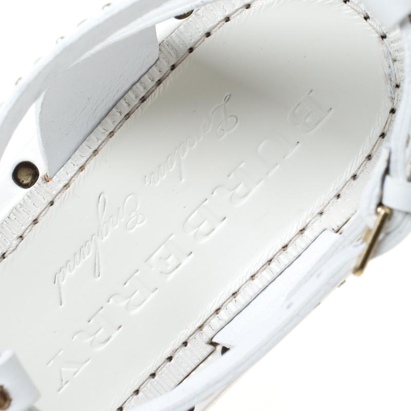 Burberry White Studded Leather Hansel T-Strap Flat Sandals Size 39.5 1