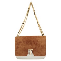 Burberry White/Tan Suede and Leather Medium TB Shoulder Bag