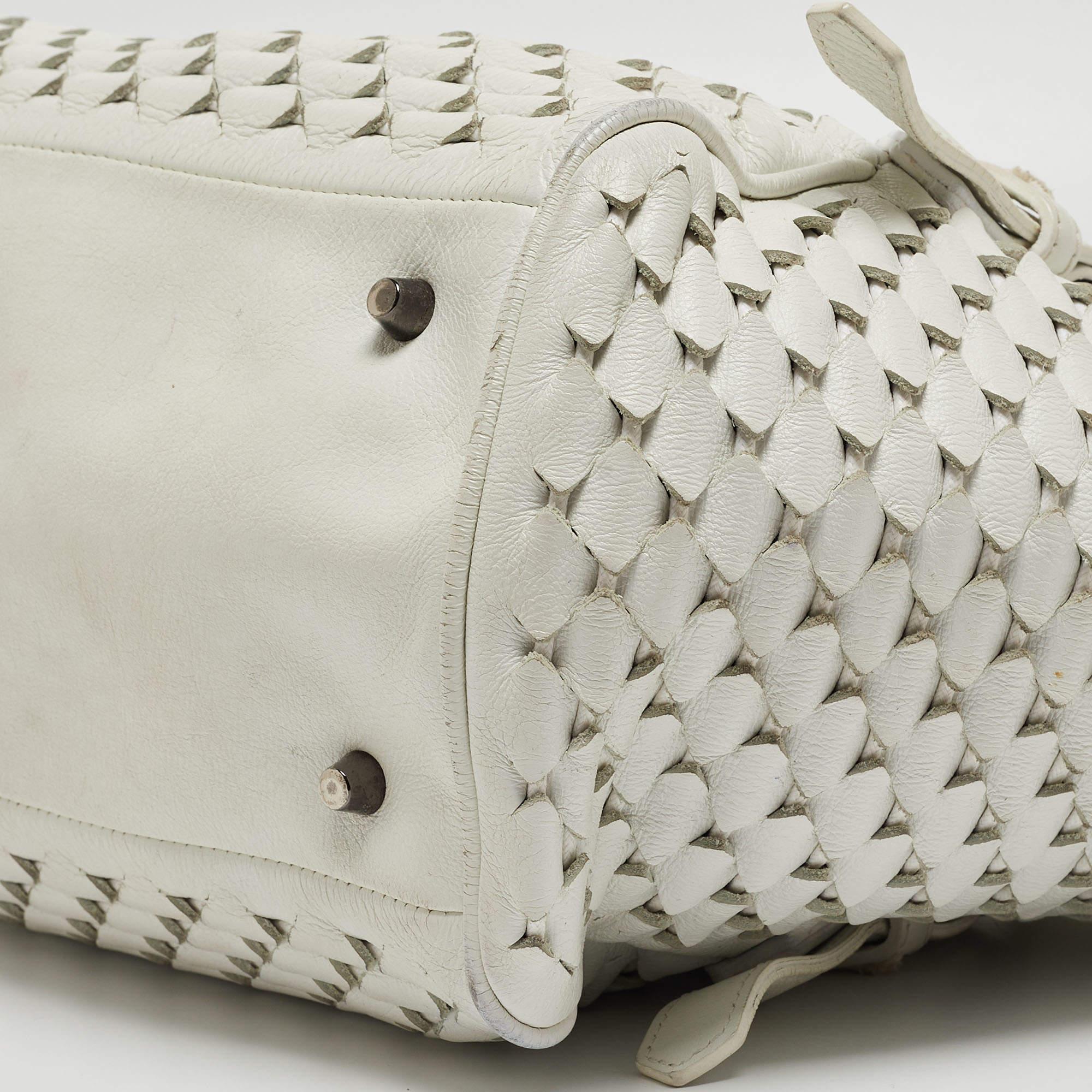 Burberry White Woven Leather Tote For Sale 10
