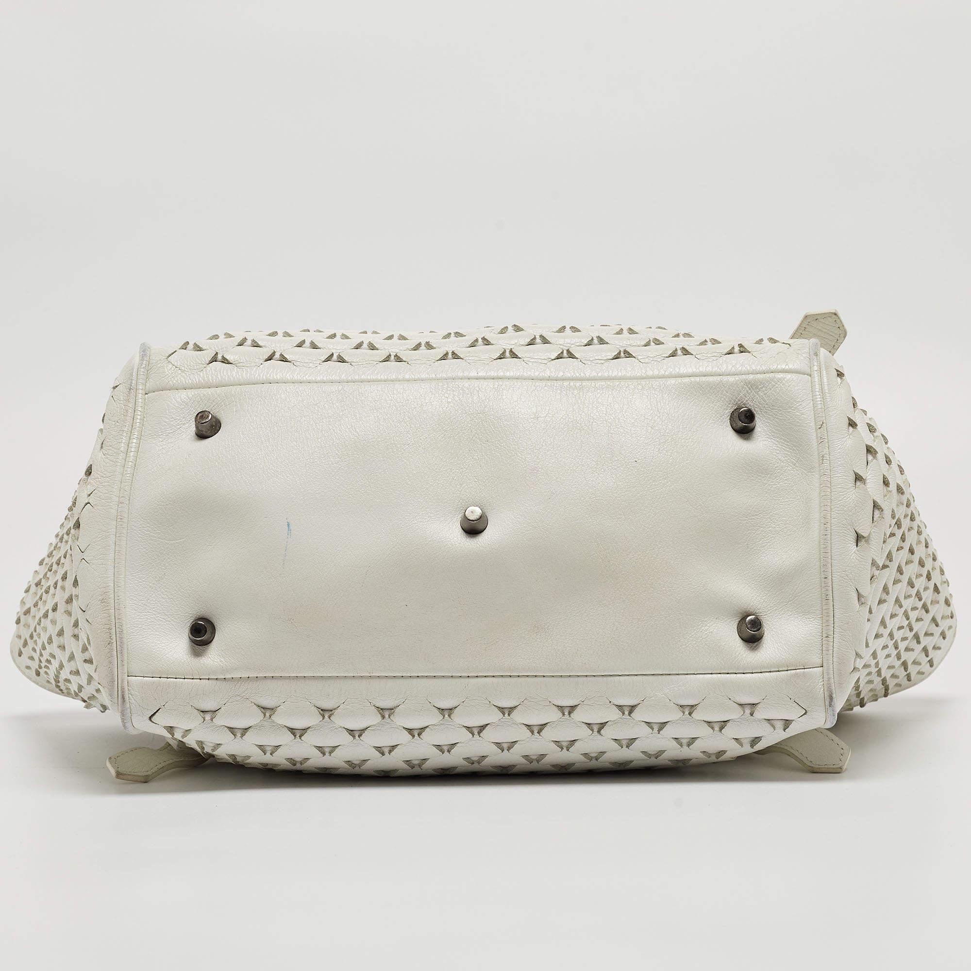 Burberry White Woven Leather Tote For Sale 11