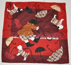 Burberry "Wind-Blown Doggies & Umbrellas" Silk Jacquard Scarf