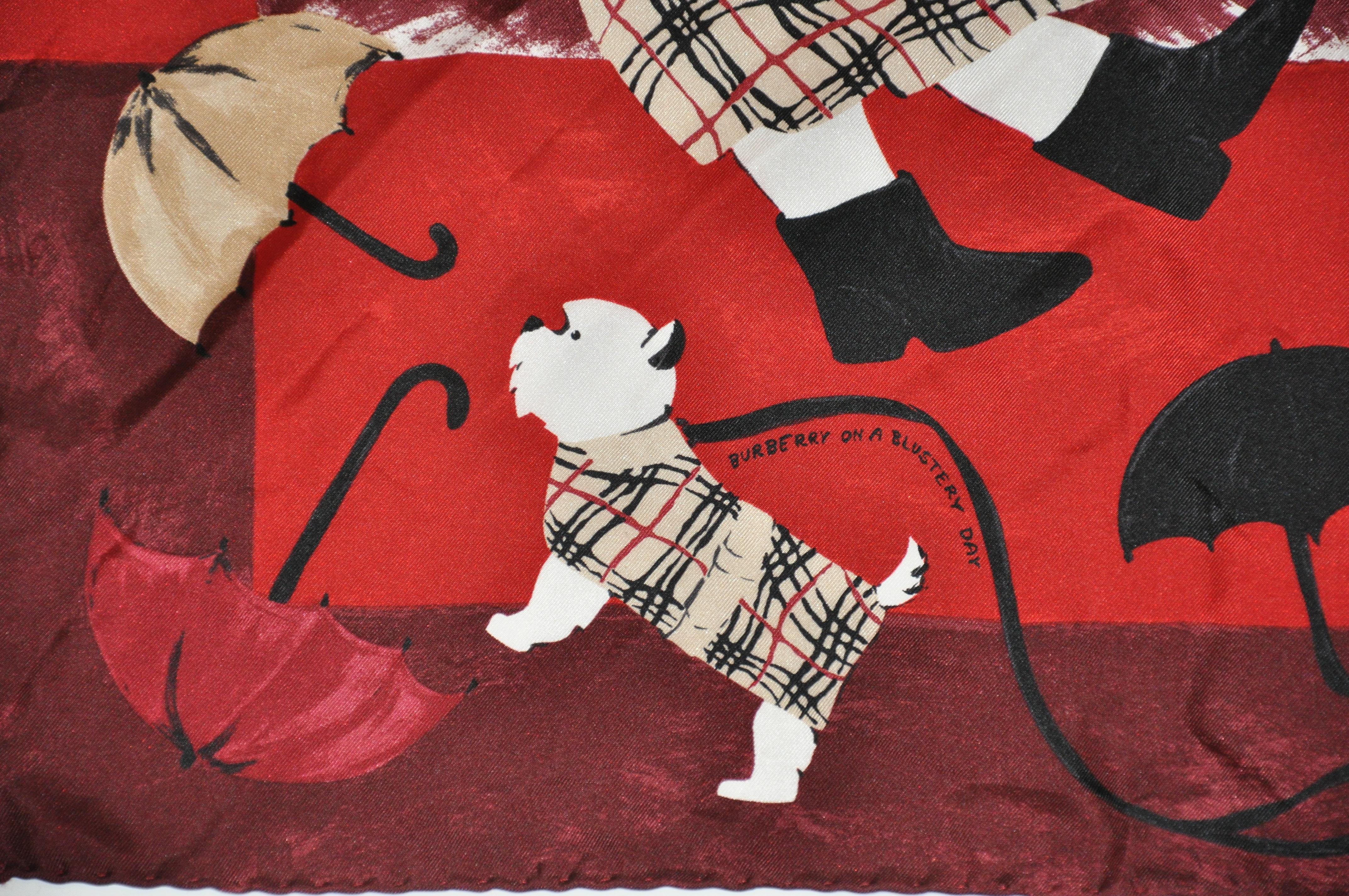Foulard en jacquard de soie « Wind-Blown Doggies & Umbrellas » de Burberry Bon état à New York, NY