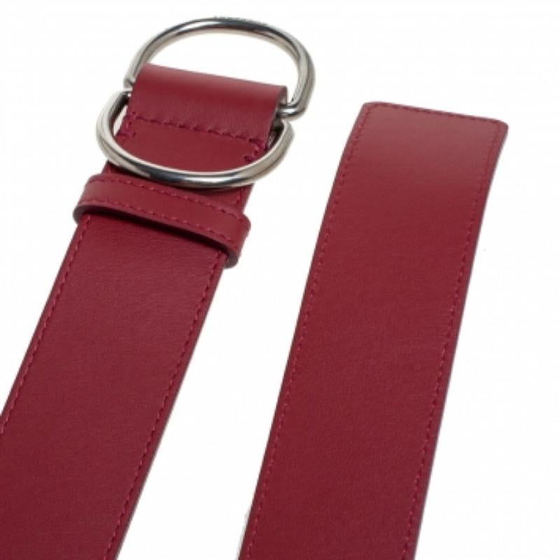 Brown Burberry Wine Red/Ivory Leather Double D Ring Reversible Belt S For Sale