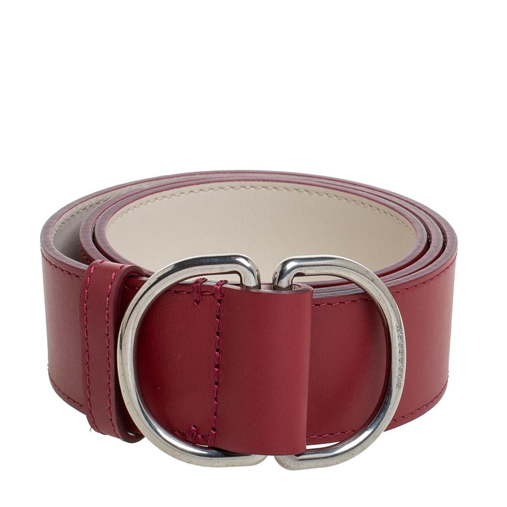 Marron Ceinture réversible Burberry Wine Red/Ivory Leather Double D Ring S en vente