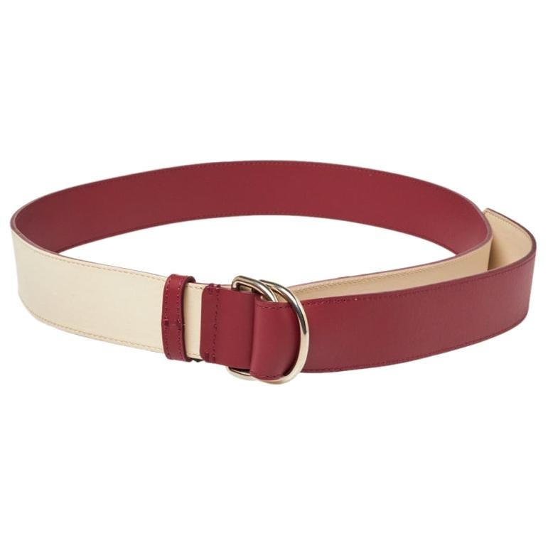 Burberry Wine Red/Ivory Leather Double D Ring Reversible Belt S For Sale