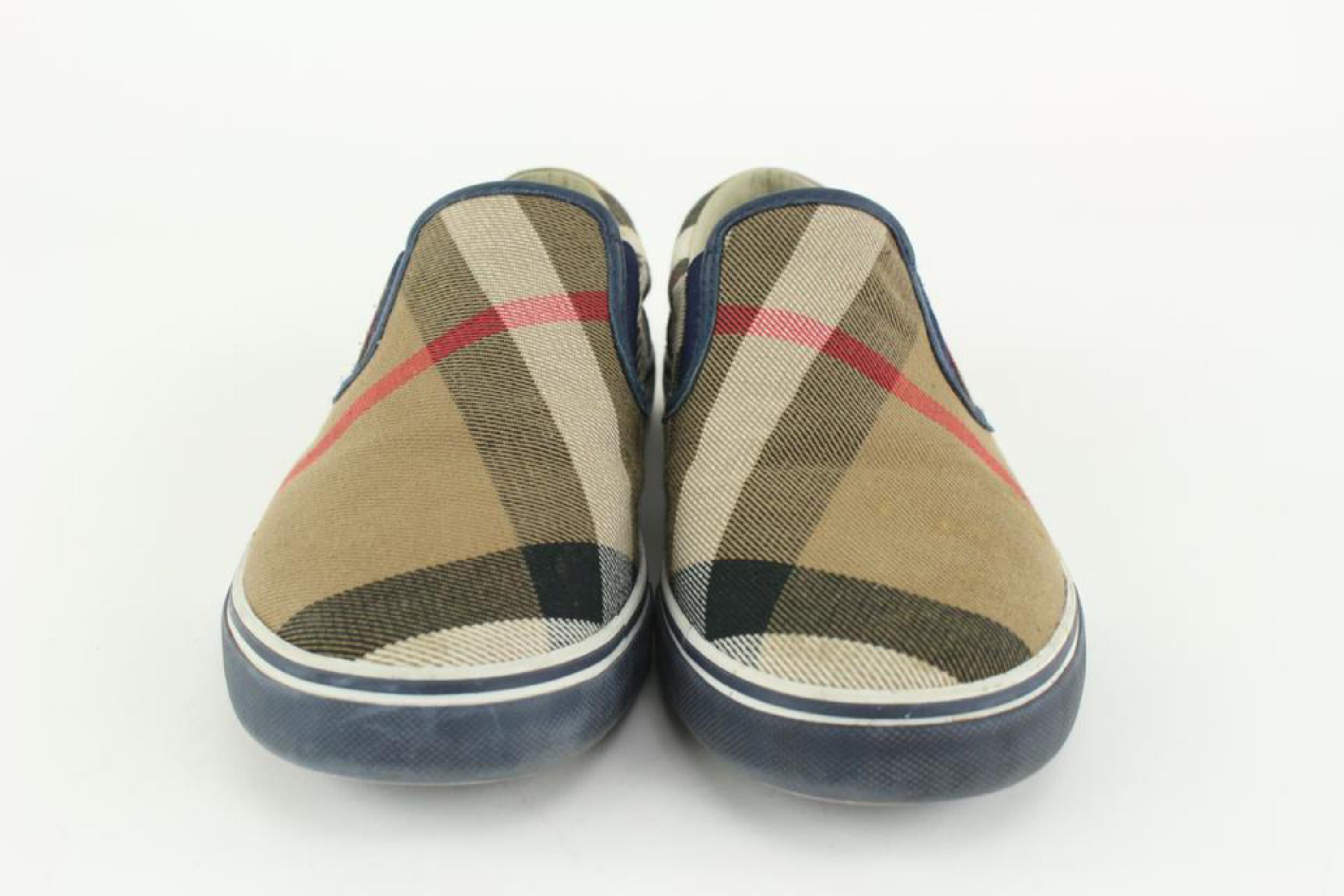 Burberry Women's 35 Beige Nova Check Boat Shoes Deck Slip Ons 128bur2 For Sale 3