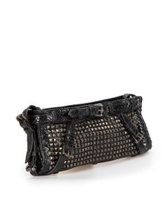 Burberry Women's Black Hyde Silvery Studded Python Leather Clutch