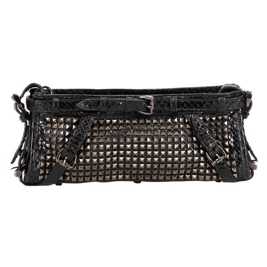 Burberry Women's Black Hyde Silvery Studded Python Leather Clutch