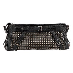 Burberry Women's Black Hyde Silvery Studded Python Leather Clutch