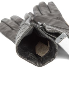 Burberry Women's Black Leather Tartan Embossed Gloves