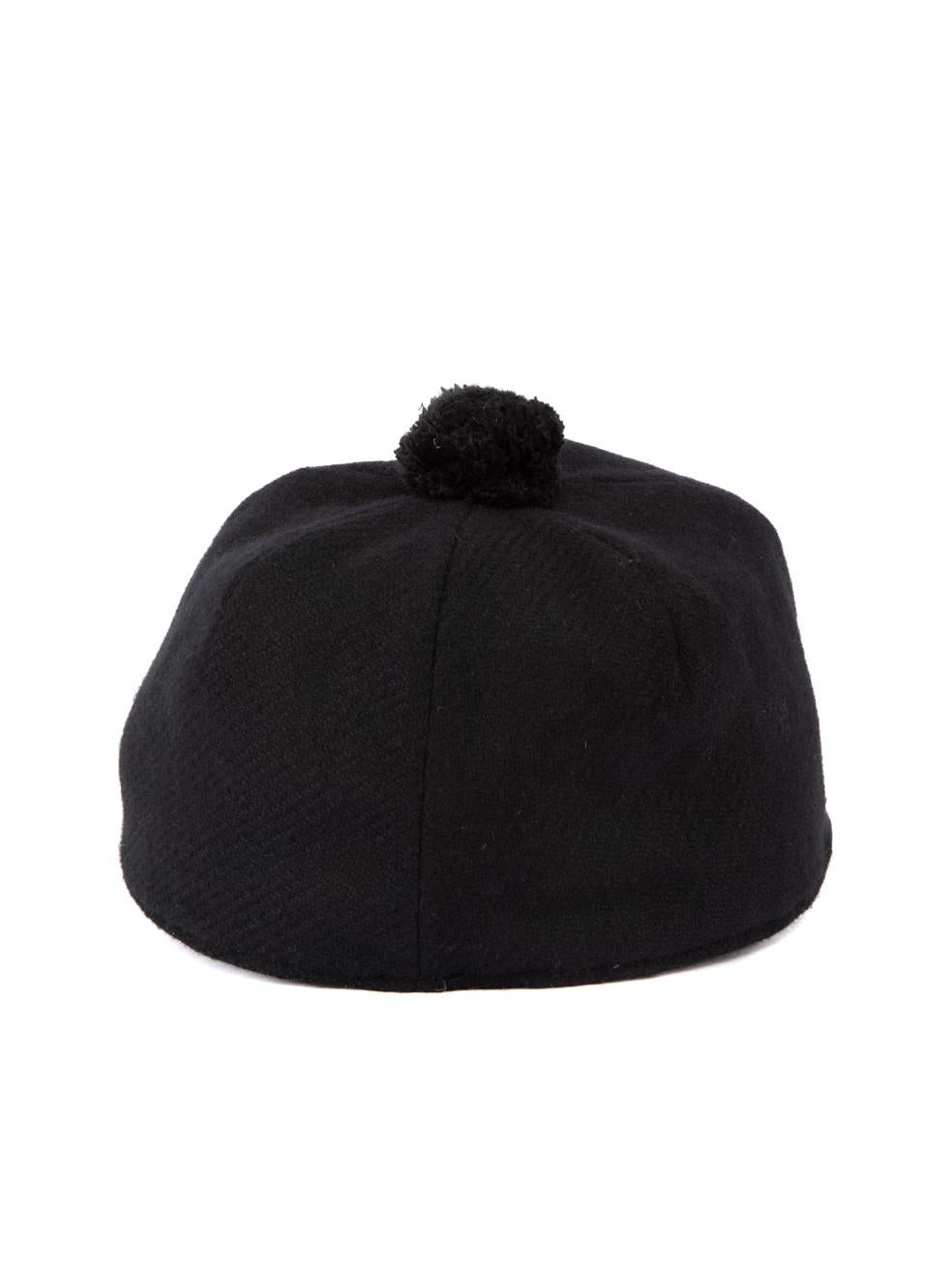 Burberry Women's Black Pom Pom Accent Newsboy Hat In Excellent Condition In London, GB