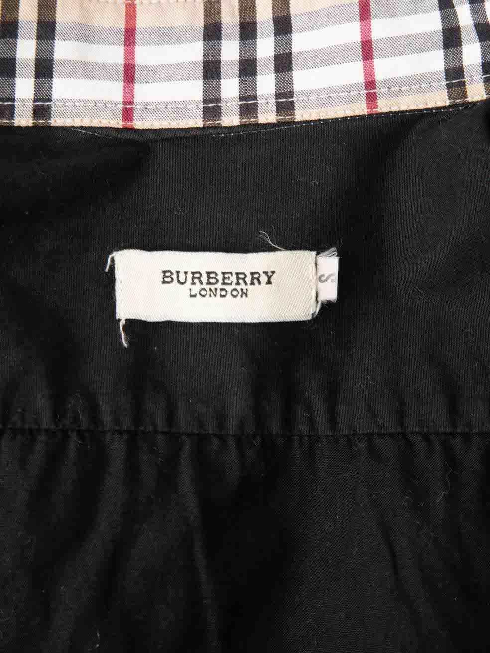 Burberry Women's Black Tartan Trimmed Button Up Shirt For Sale 1