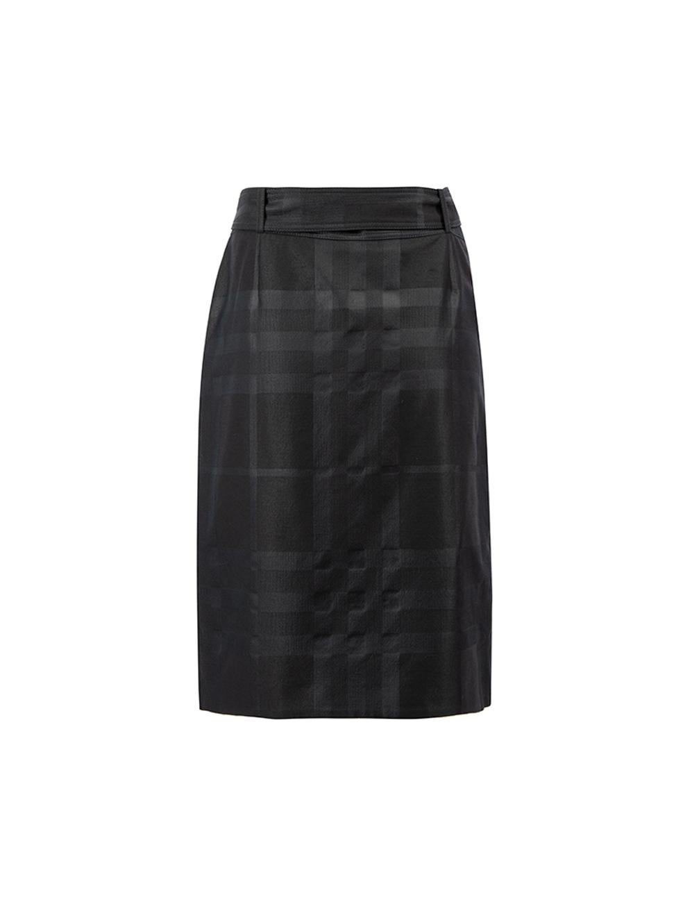 Burberry Women's Black Wool-Blend Belted Check Mini Skirt In Good Condition In London, GB