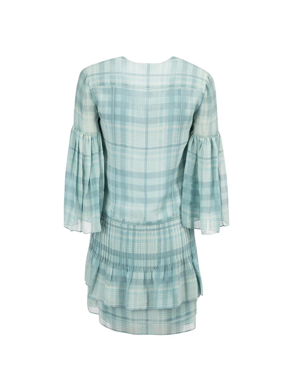 Burberry Women's Blue Check V-Neck Mini Dress In Excellent Condition For Sale In London, GB
