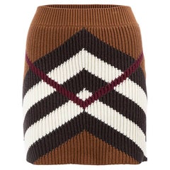 Burberry Women's Brown Intarsia Rib Knit Chevron Mini Skirt