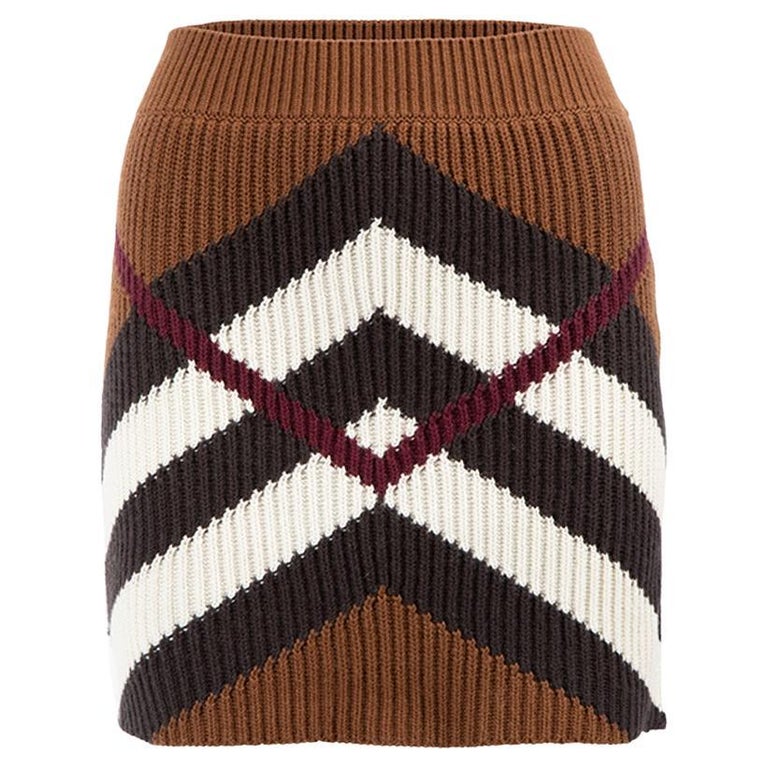 Burberry Women's Brown Intarsia Rib Knit Chevron Mini Skirt For Sale at  1stDibs
