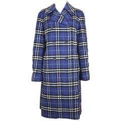 Burberry Women's Double Breasted Coat in Blue Check, c. 2000's, size 6 US